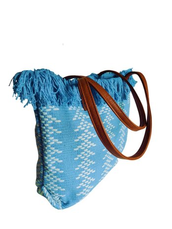 Beach bag-schoudertas-strandtas-Aztek print-100% katoen-48cmx34cmx15cm-Blauw