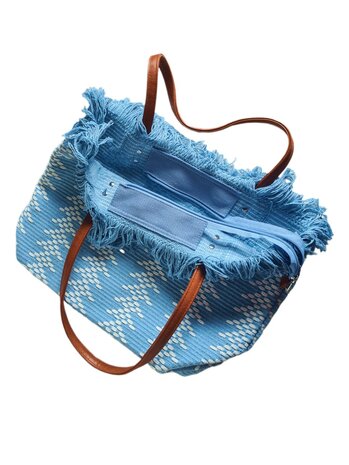 Beach bag-schoudertas-strandtas-Aztek print-100% katoen-48cmx34cmx15cm-Blauw