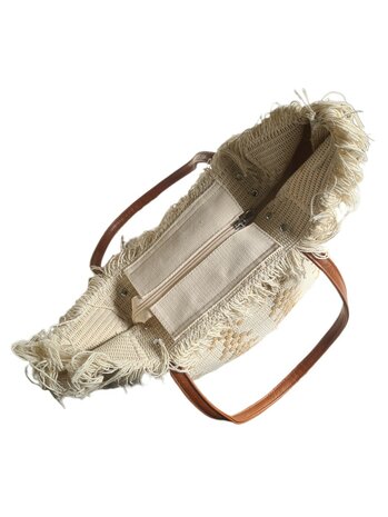 Beach bag-schoudertas-strandtas-Aztek print-100% katoen-48cmx34cmx15cm-Naturel