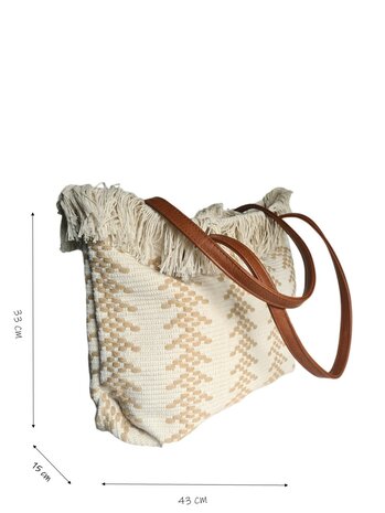 Beach bag-schoudertas-strandtas-Aztek print-100% katoen-48cmx34cmx15cm-Naturel