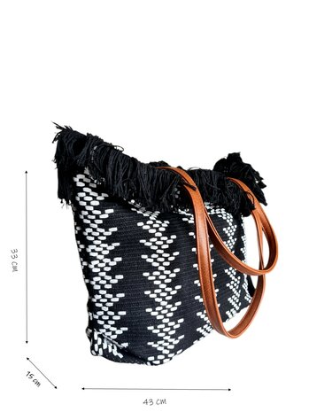 Beach bag-schoudertas-strandtas-Aztek print-100% katoen-48cmx34cmx15cm-Zwart