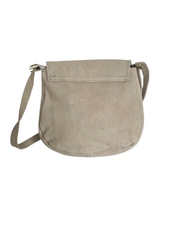 Made in Italy-Boho-tasje-Suède-Echt leer-Klep-Fringe-22cmx19cmx4cm-Beige
