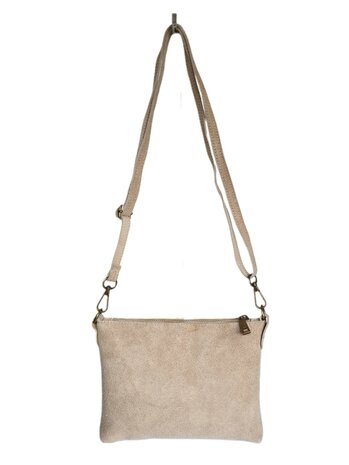Giuliano-Tas-Schouder-crossbody-Clutch-Suède-Echt leer-22cmx16cmx4cm-Beige
