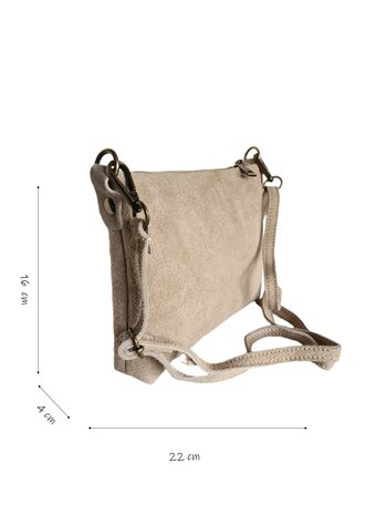 Giuliano-Tas-Schouder-crossbody-Clutch-Suède-Echt leer-22cmx16cmx4cm-Beige