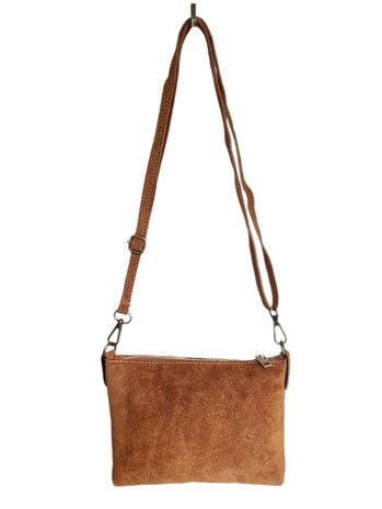 Giuliano-Tas-Schouder-crossbody-Clutch-Suède-Echt leer-22cmx16cmx4cm-Camel