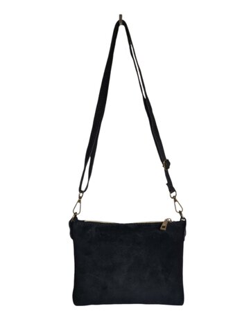 Giuliano-Tas-Schouder-crossbody-Clutch-Suède-Echt leer-22cmx16cmx4cm-Zwart