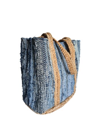 Kbas-Schouder tas-Shopper-Geweven-Jeans-Jute- Handmade in Spain-Light Jeans-34cmx46cmx16cm