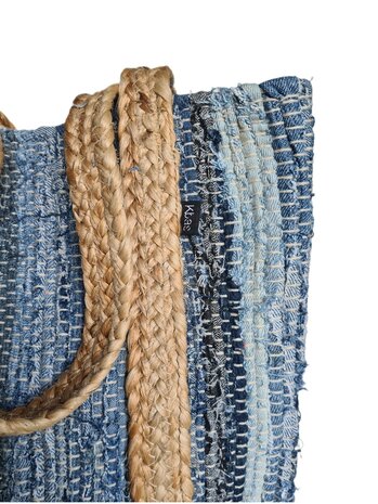 Kbas-Schouder tas-Shopper-Geweven-Jeans-Jute- Handmade in Spain-Light Jeans-34cmx46cmx16cm