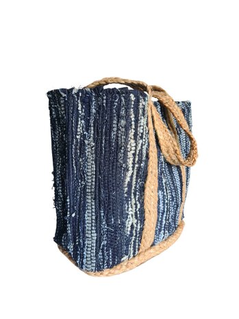 Kbas-Schouder tas-Shopper-Geweven-Jeans-Jute- Handmade in Spain-Dark Jeans-34cmx46cmx16cm