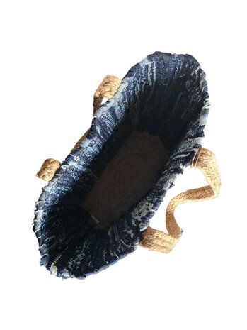 Kbas-Schouder tas-Shopper-Geweven-Jeans-Jute- Handmade in Spain-Dark Jeans-34cmx46cmx16cm
