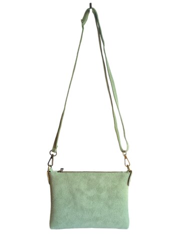 Giuliano-Tas-Schouder-crossbody-Clutch-Suède-Echt leer-22cmx16cmx4cm-Licht groen
