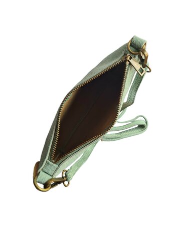 Giuliano-Tas-Schouder-crossbody-Clutch-Suède-Echt leer-22cmx16cmx4cm-Licht groen