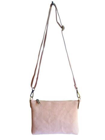 Giuliano-Tas-Schouder-crossbody-Clutch-Suède-Echt leer-22cmx16cmx4cm-Licht roze
