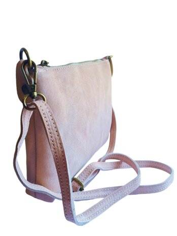 Giuliano-Tas-Schouder-crossbody-Clutch-Suède-Echt leer-22cmx16cmx4cm-Licht roze