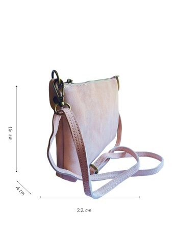 Giuliano-Tas-Schouder-crossbody-Clutch-Suède-Echt leer-22cmx16cmx4cm-Licht roze