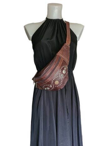 Festival-Heup tasje-Crossbody tasje- Cross over-echt leer-Munt-Bohemian style-Boho style-22cmx16cmx7cm-2