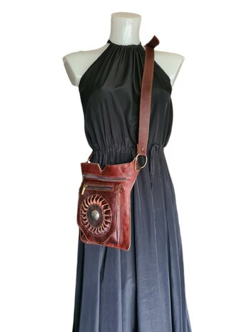Festival-Heup tasje-Crossbody tasje- Cross over-echt leer-Sun-Bohemian style-Boho style-24cmx17,5cmx5cm-2