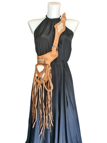 Festival-Heup tasje-Crossbody tasje- Cross over-echt leer-Fringe-Bohemian style-Boho style-22,5cmx15cmx5cm-1