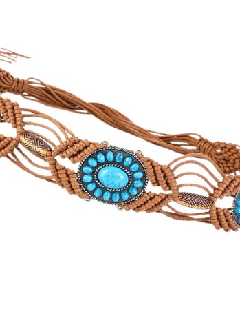 Festival knoopriem-Macrame-Steem-Kralen-Fringe-Bohemian style-Ibiza style-Boho style-Camel-Lengte 185cm