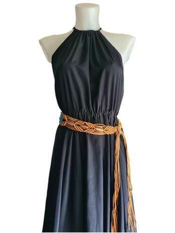 Festival knoopriem-Macrame-Steem-Kralen-Fringe-Bohemian style-Ibiza style-Boho style-Camel-Lengte 185cm
