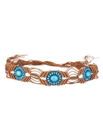 Festival knoopriem-Macrame-Steem-Kralen-Fringe-Bohemian style-Ibiza style-Boho style-Camel-Lengte 185cm