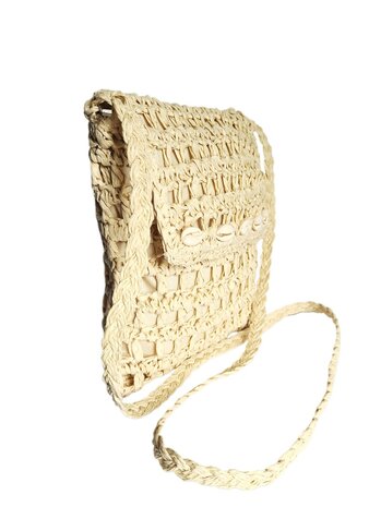 Tasje-Raffia-Gehaakt-Schelpjes-Naturel-Bohemian style-Ibiza style-Boho style-Riet-Zeegras-24cmx21cmx1cm