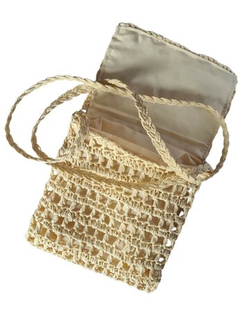 Tasje-Raffia-Gehaakt-Schelpjes-Naturel-Bohemian style-Ibiza style-Boho style-Riet-Zeegras-24cmx21cmx1cm