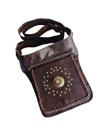 Festival-tasje-Crossbody tasje-Echt leer-Steen-Bohemian style-Boho style-Gypsy style-kleur 2-18cmx23cmx5cm