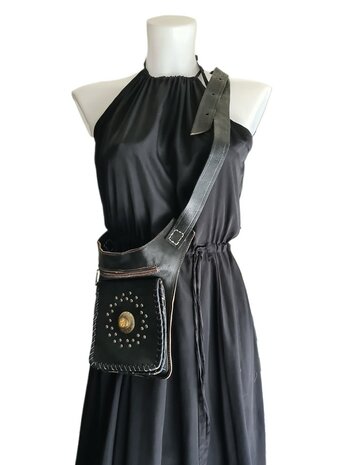 Festival-tasje-Crossbody tasje-Echt leer-Steen-Bohemian style-Boho style-Gypsy style-kleur 3-18cmx23cmx5cm