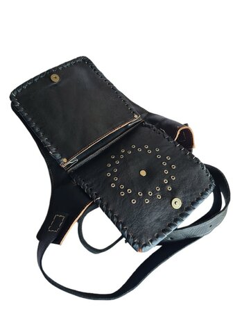 Festival-tasje-Crossbody tasje-Echt leer-Steen-Bohemian style-Boho style-Gypsy style-kleur 3-18cmx23cmx5cm