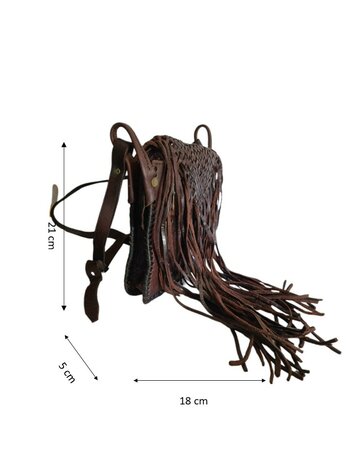 Festival-tasje-Crossbody tasje-Echt leer-Fringe-Bohemian style-Boho style-Gypsy style-Dark Brown-18cmx21cmx5cm