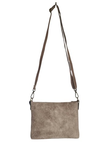 Giuliano-Tas-Schouder-crossbody-Clutch-Suède-Echt leer-22cmx16cmx4cm-Taupe
