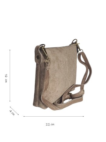 Giuliano-Tas-Schouder-crossbody-Clutch-Suède-Echt leer-22cmx16cmx4cm-Taupe