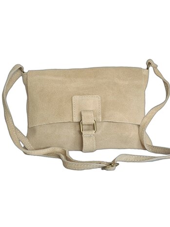 Made in Italy-Crossbody-Schouder tas-Suède-Leer-klep-Beige-25cmx17cmx1cm