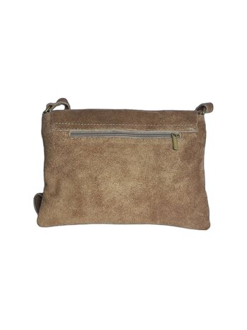 Made in Italy-Crossbody-Schouder tas-Suède-Leer-klep-Dark Taupe-25cmx17cmx1cm