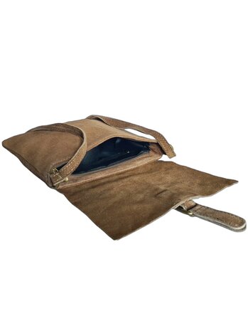Made in Italy-Crossbody-Schouder tas-Suède-Leer-klep-Dark Taupe-25cmx17cmx1cm