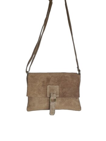 Made in Italy-Crossbody-Schouder tas-Suède-Leer-klep-Dark Taupe-25cmx17cmx1cm