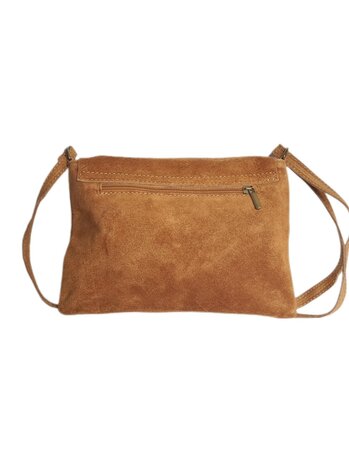 Made in Italy-Crossbody-Schouder tas-Suède-Leer-klep-Cognac-25cmx17cmx1cm