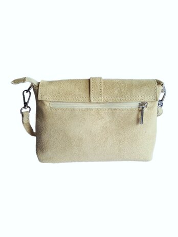 Made in Italy-Schouder tas-Crossbody- Tas-Suède-Leer-klep-Ring-Beige-22cmx15cmx4,5cm