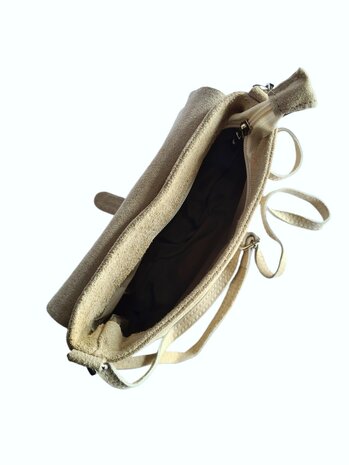 Made in Italy-Schouder tas-Crossbody- Tas-Suède-Leer-klep-Ring-Beige-22cmx15cmx4,5cm