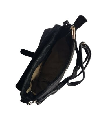 Made in Italy-Schouder tas-Crossbody- Tas-Suède-Leer-klep-Ring-Zwart-22cmx15cmx4,5cm