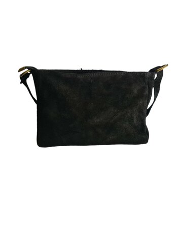 Made in Italy-Schouder tas-Crossbody- Tas-Suède-Leer-Voorvak-Gesp-Zwart-27cmx17cmx6cm