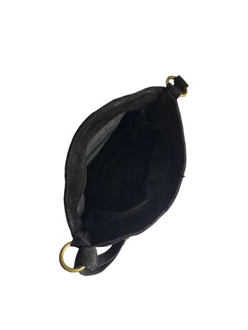 Made in Italy-Schouder tas-Crossbody- Tas-Suède-Leer-Voorvak-Gesp-Zwart-27cmx17cmx6cm