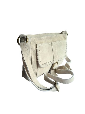 Made in Italy-Schouder tas-Crossbody- Tas-Suède-Leer-Voorvak-Gesp-Beige-27cmx17cmx6cm