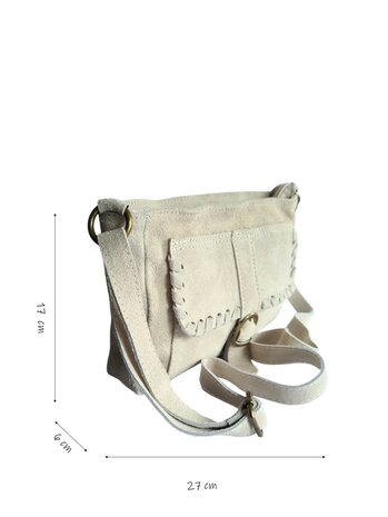 Made in Italy-Schouder tas-Crossbody- Tas-Suède-Leer-Voorvak-Gesp-Beige-27cmx17cmx6cm