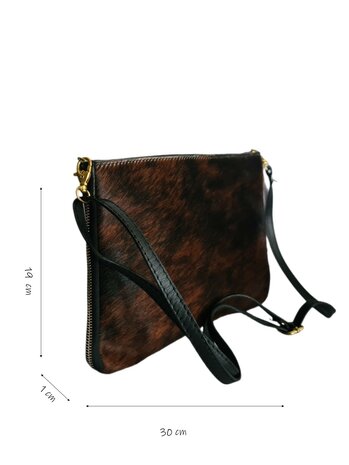 Cow bag-Tas-Schouder-crossbody- Clutch-Echt leer-Soepel leer-Cow-19cmx30cmx1cm-Zwart