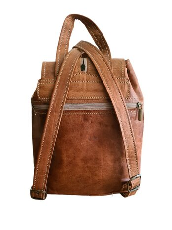 Festival Rugzak- Rugzak-Echt leer-Sun-Bohemian style-Boho style-Gypsy style-Camel-28cmx24cmx10cm