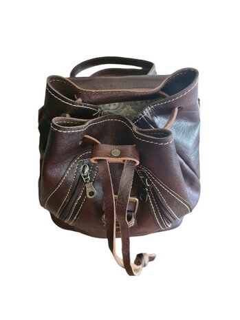 Festival Rugzak- Rugzak-Echt leer-Sun-Bohemian style-Boho style-Gypsy style-Donkerbruin-29cmx26cmx10cm