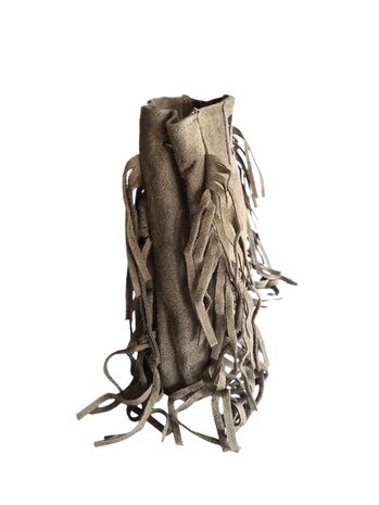 Made in Italy-Crossbody-Schouder tas-Handvat-Suède-Leer-Fringe-Taupe-27cmx25cmx5cm