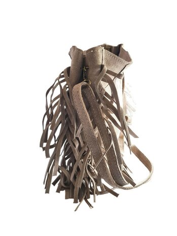 Made in Italy-Crossbody-Schouder tas-Handvat-Suède-Leer-Fringe-Beige-27cmx25cmx5cm
